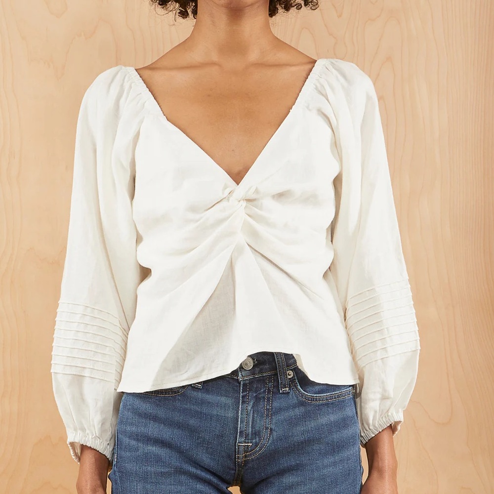 Suboo White Linen Peasant Top